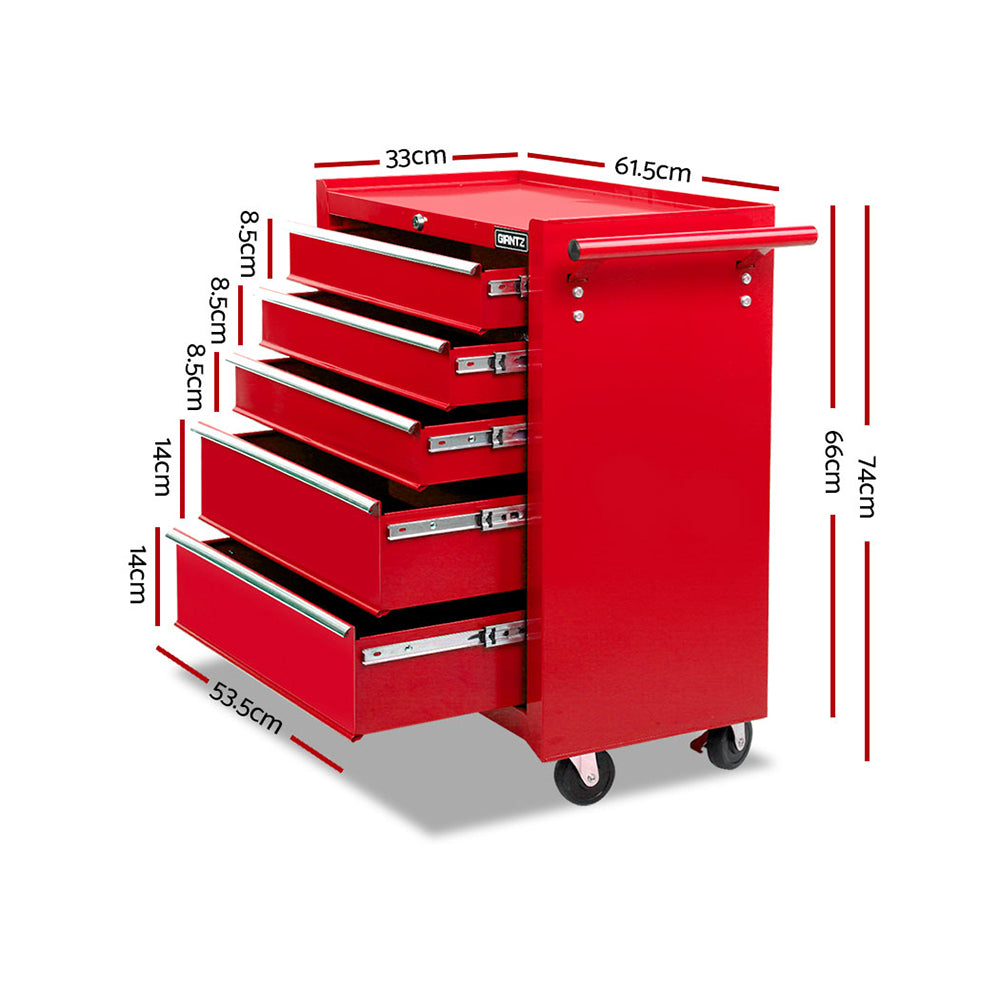 Giantz 5 Drawer Tool Box Cabinet Chest Trolley Box Garage Storage Toolbox Red