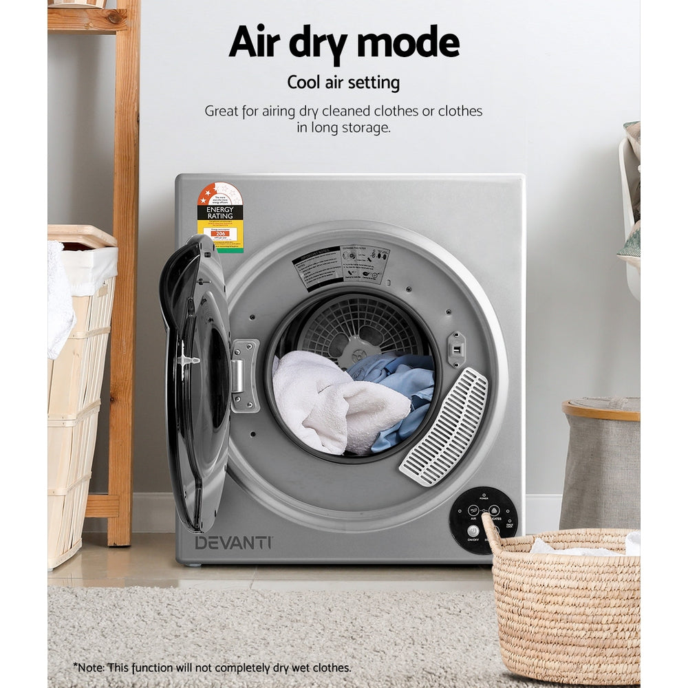 Devanti Tumble Dryer 5kg Fully Auto Silver