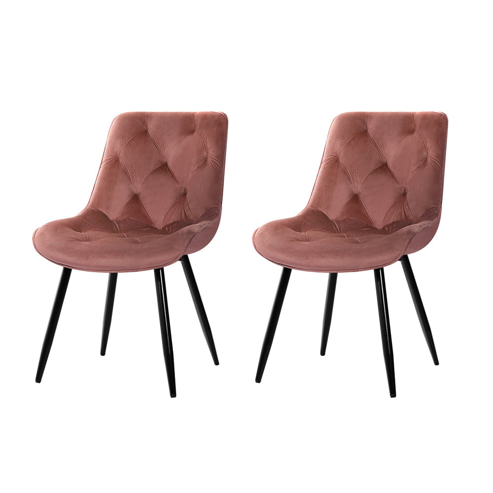 Artiss Dining Chairs Set of 2 Velvet Diamond Tufted Pink