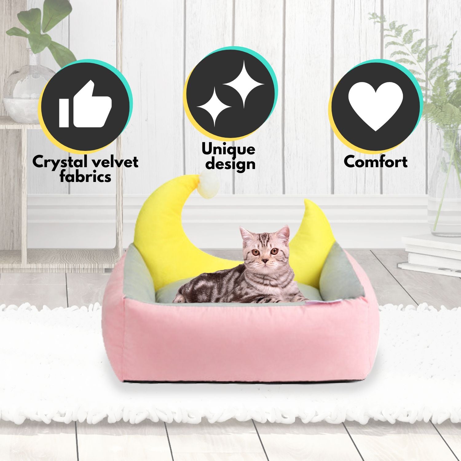 Floofi Pet Bed Moon Design (M Pink)