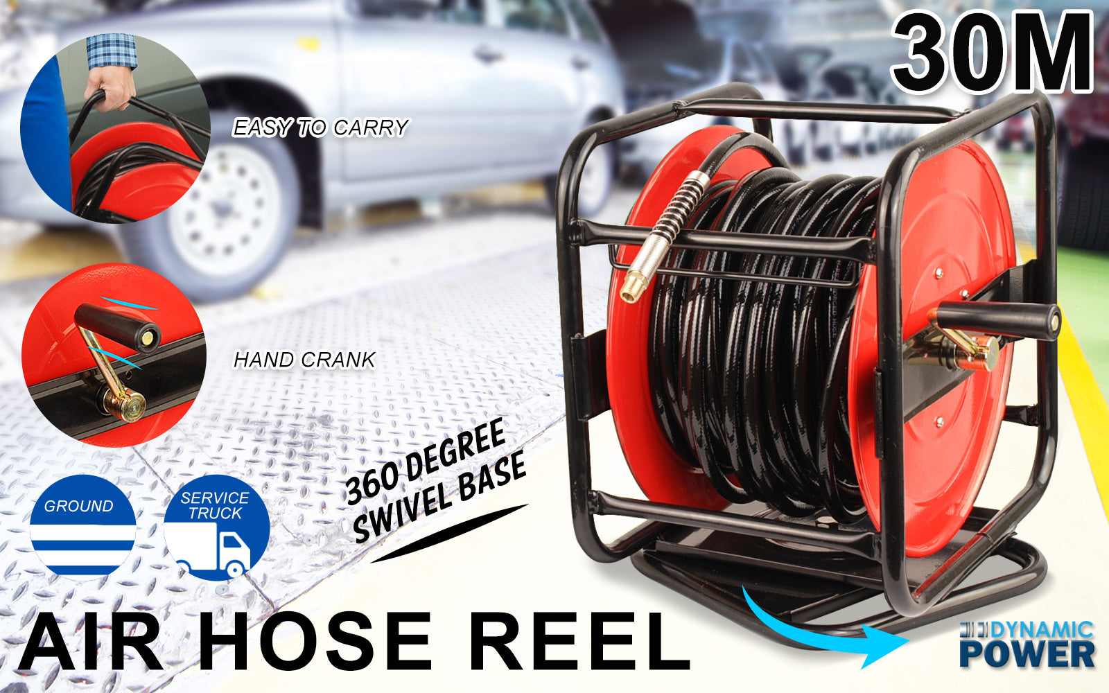 Air Hose 360 Swivel Reel Automotive Industrial 30m