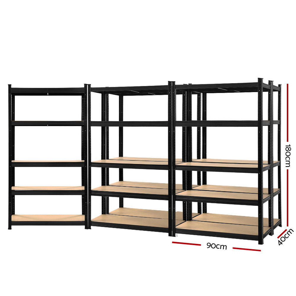 Giantz 5x1.8M Garage Shelving Warehouse Rack Pallet Racking Storage Shelf Black